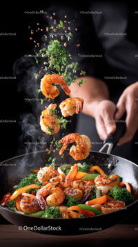 Fresh Shrimp and Vegetable Stir-Fry with Herbs in Action