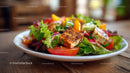 Fresh Vegetable Salad with Grilled Tofu and Colorful Vegetables