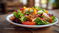 Fresh Vegetable Salad with Grilled Tofu and Colorful Vegetables