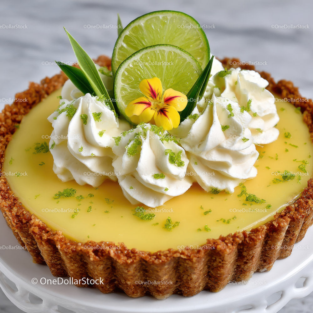 Tarta cytrynowa z plasterkami limonki i jadalnymi kwiatami