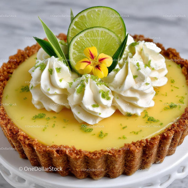 Tarta cytrynowa z plasterkami limonki i jadalnymi kwiatami