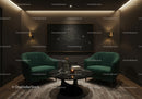 Cozy modern lounge with velvet sofas and art lighting