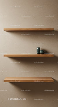 Minimalist Wooden Shelves with Decorative Vases on Neutral Wall