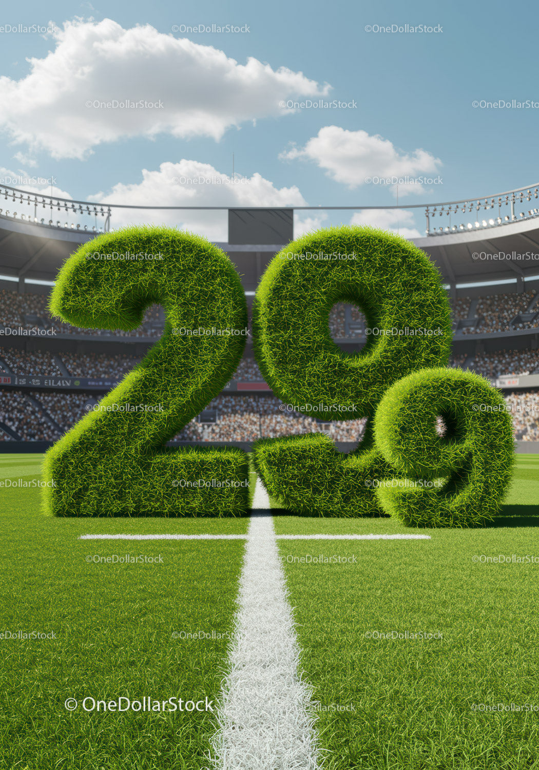 Lush green 29 degree symbol on a sports field