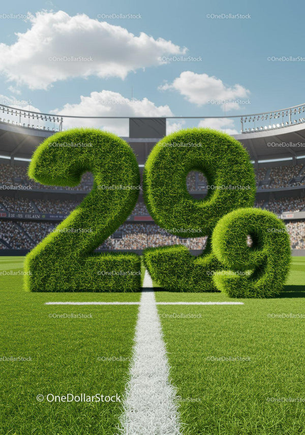 Lush green 29 degree symbol on a sports field