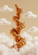 Miniature Climbers Ascending Tower of Giant Croissants