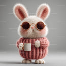 Cute Bunny Wearing Sunglasses and Cozy Pink Sweater Holding Coffee Mug