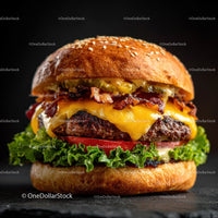 Juicy Cheeseburger with Bacon Lettuce Tomato and Melting Cheese