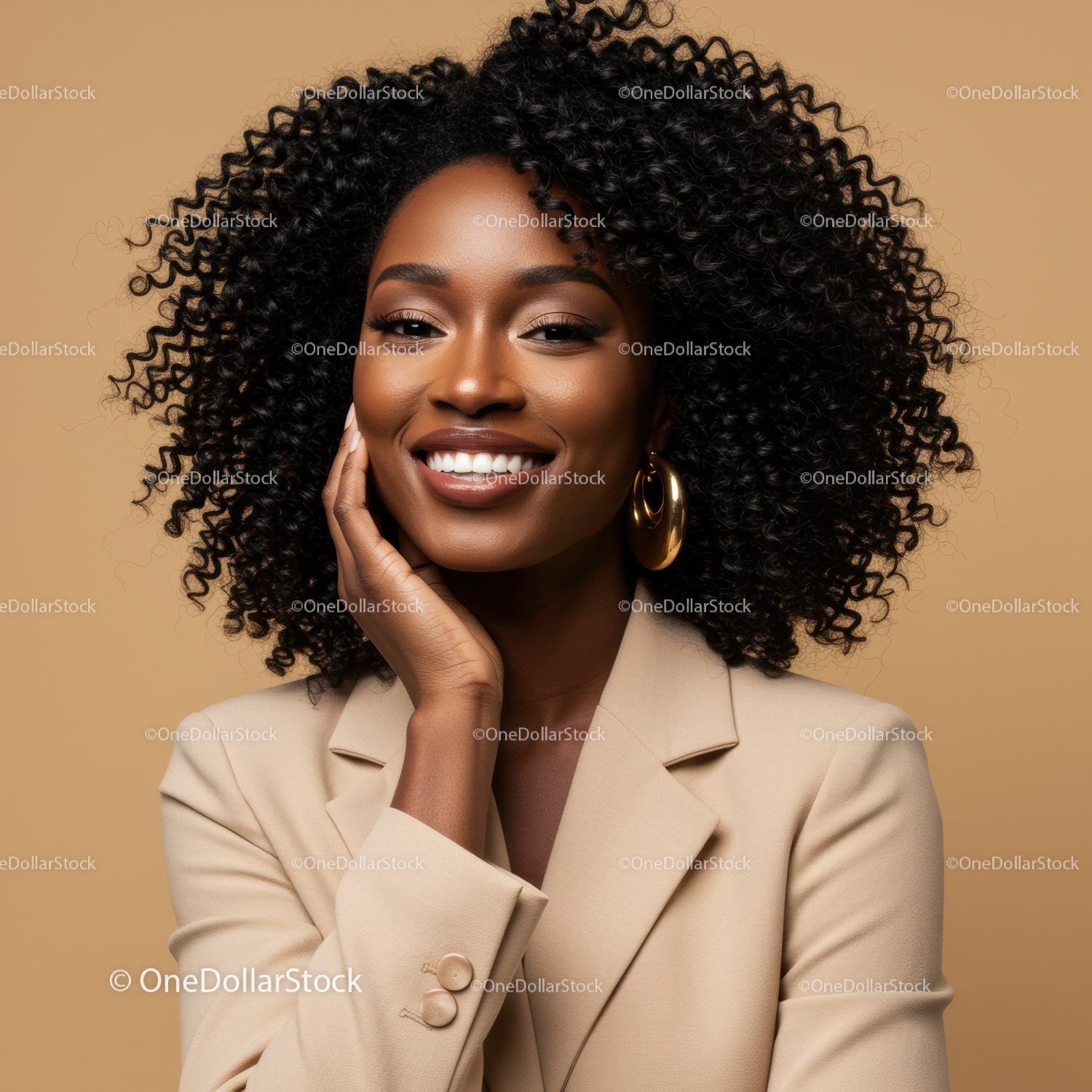 Elegant Portrait of Smiling African American Woman with Curly Hair