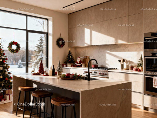 Modern Kitchen Decorated with Cozy Christmas Touches
