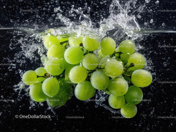 Fresh Green Grapes Splashing into Water with Dynamic Motion