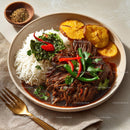 Savory Asian Dish with Rice, Vegetables, and Grilled Plantains