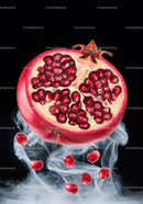 Closeup of fresh pomegranate with seeds and smoke