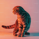 Playful Grey Tabby Cat in a Dynamic Pose with Striped Fur