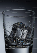 Close up of melting ice cube inside clear glass