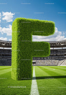 Large Grass Letter F on Soccer Field in Stadium