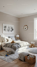 Bright Child's Bedroom with Plush Toys and Modern Decor