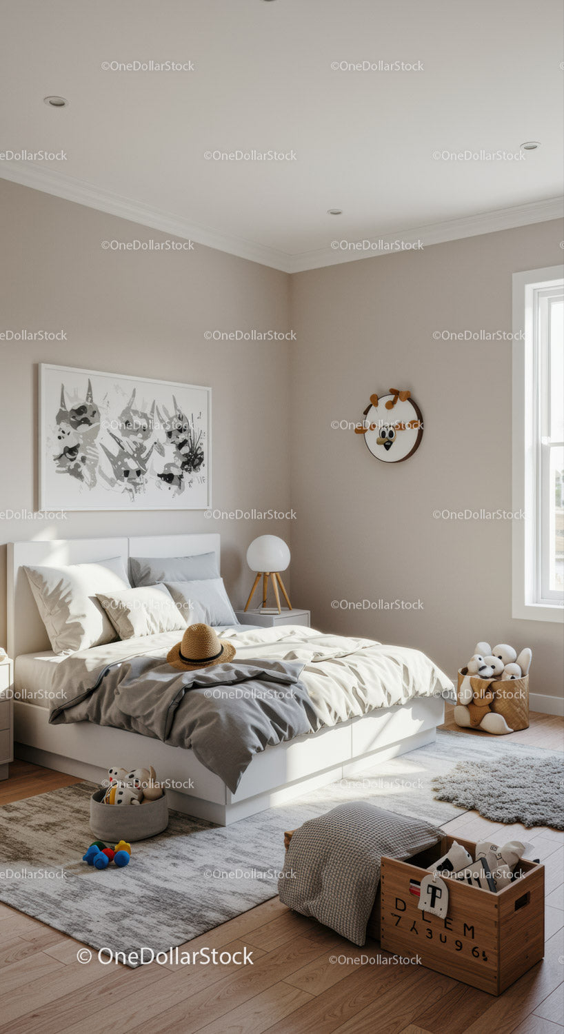 Bright Child's Bedroom with Plush Toys and Modern Decor