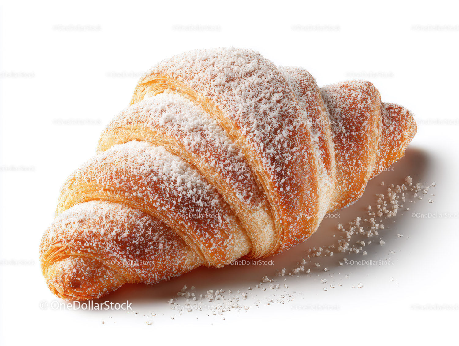 Fresh Croissant with Powdered Sugar on White Background