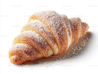 Fresh Croissant with Powdered Sugar on White Background