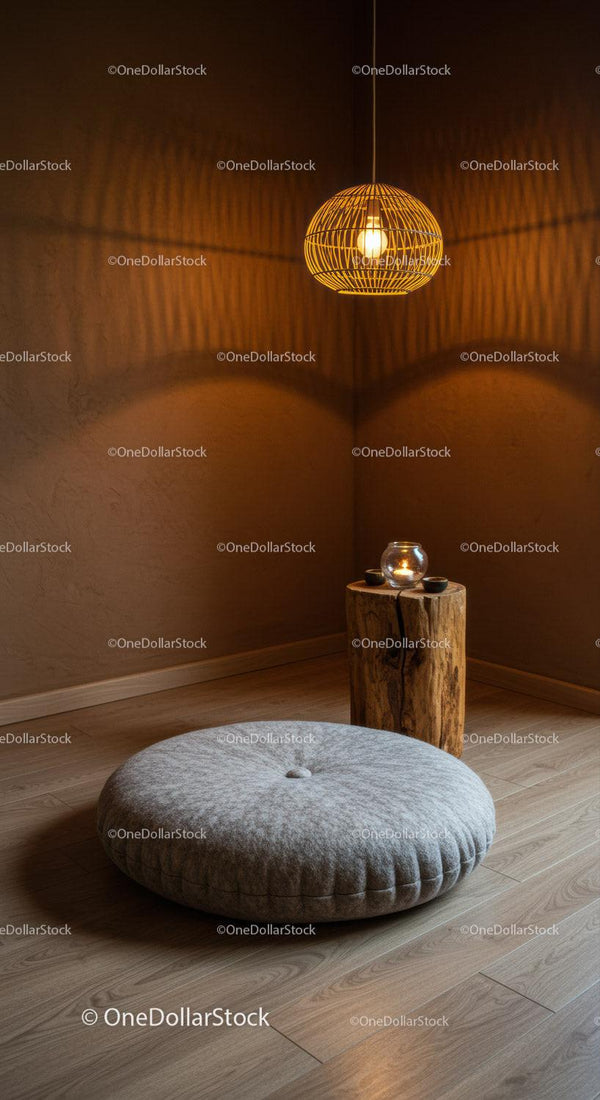 Cozy corner with soft cushion and warm hanging light