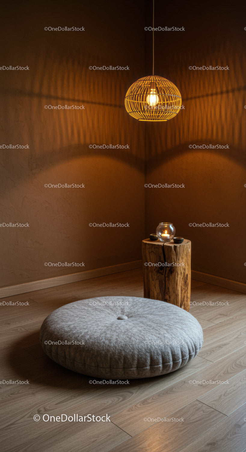 Przytulny kącik z miękką poduszką i ciepłą wiszącą lampą