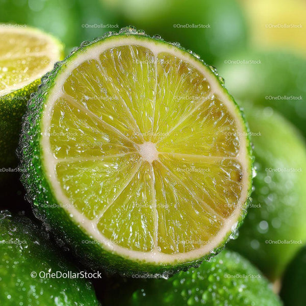 Fresh Lime Slice with Juicy Interior and Vibrant Green Color