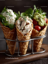 Fresh Tomato and Chicken Salad in Waffle Cones with Herbs