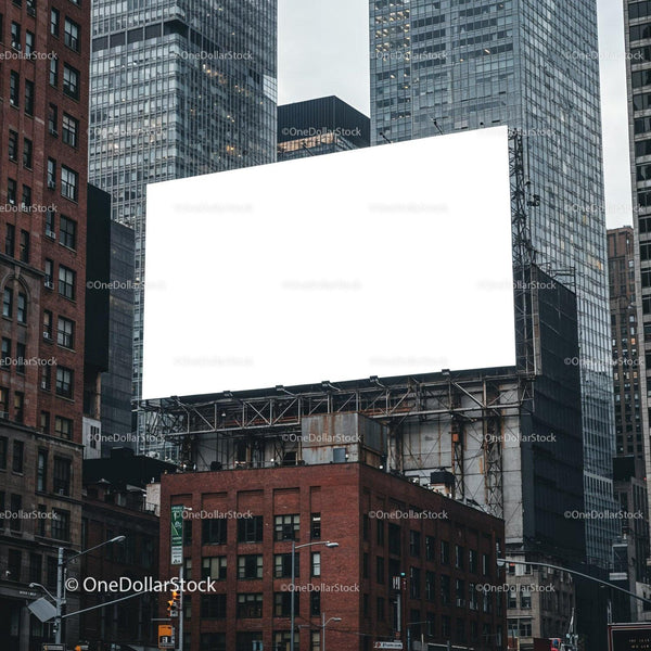 Blank Urban Billboard Mounted Above City Buildings JPG Mockup Image