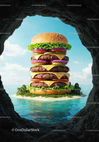 Giant Cheeseburger Island Surrounded by Ocean