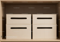 Modern Storage Boxes in Wooden Shelf for Home Organization
