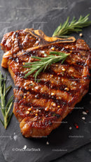Juicy Grilled Steak with Rosemary Garnish in Gourmet Setting