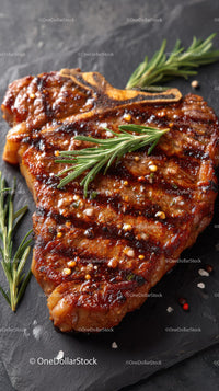 Juicy Grilled Steak with Rosemary Garnish in Gourmet Setting
