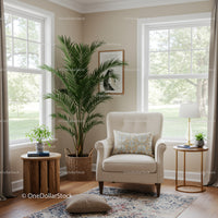 Bright Living Room with Large Green Plant and Cozy Armchair