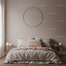 Minimalist Bedroom with Beige Bedding and Modern Wall Decor