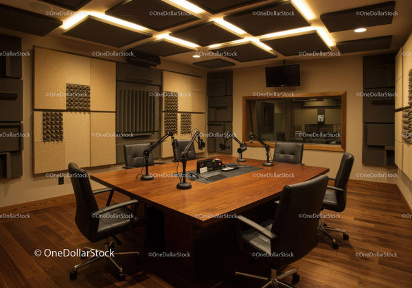 Nowoczesne Studio Nagrań z Akustycznymi Panelami Ściennymi i Sprzętem Audio