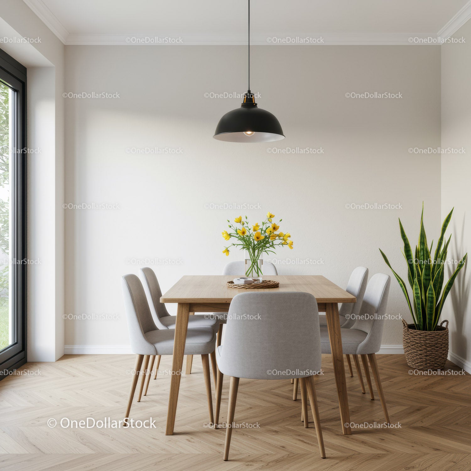 Modern Dining Room with Wooden Table and Elegant Chairs