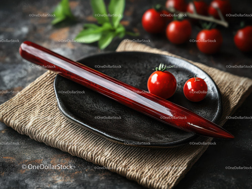 Red Cherry Tomatoes on Black Plate with Fresh Vegetables in Rustic Setting