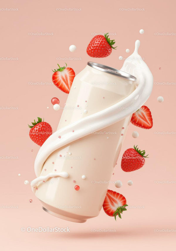 Creamy Strawberry Drink with Splash and Fresh Berries JPG Mockup Image