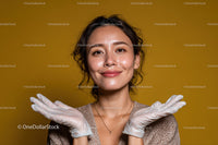 Portrait of a Smiling Woman with Curly Hair and Clear Skin