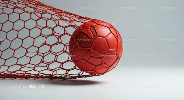 Red Soccer Ball in Goal Net for Sports and Recreation