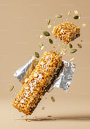 Crunchy Granola Bar Drizzled with Honey and Oats