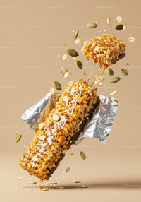 Crunchy Granola Bar Drizzled with Honey and Oats