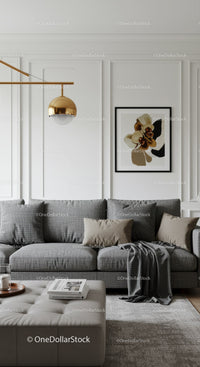 Elegant Modern Living Room with Grey Sofa and Artwork