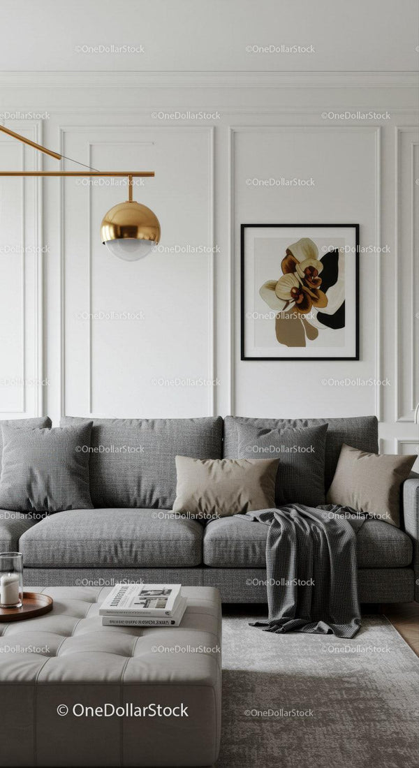 Elegant Modern Living Room with Grey Sofa and Artwork