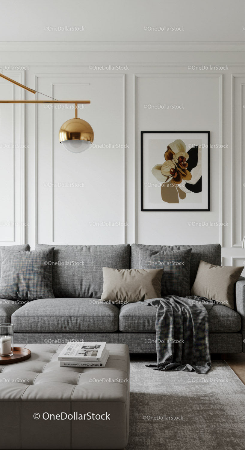 Elegant Modern Living Room with Grey Sofa and Artwork
