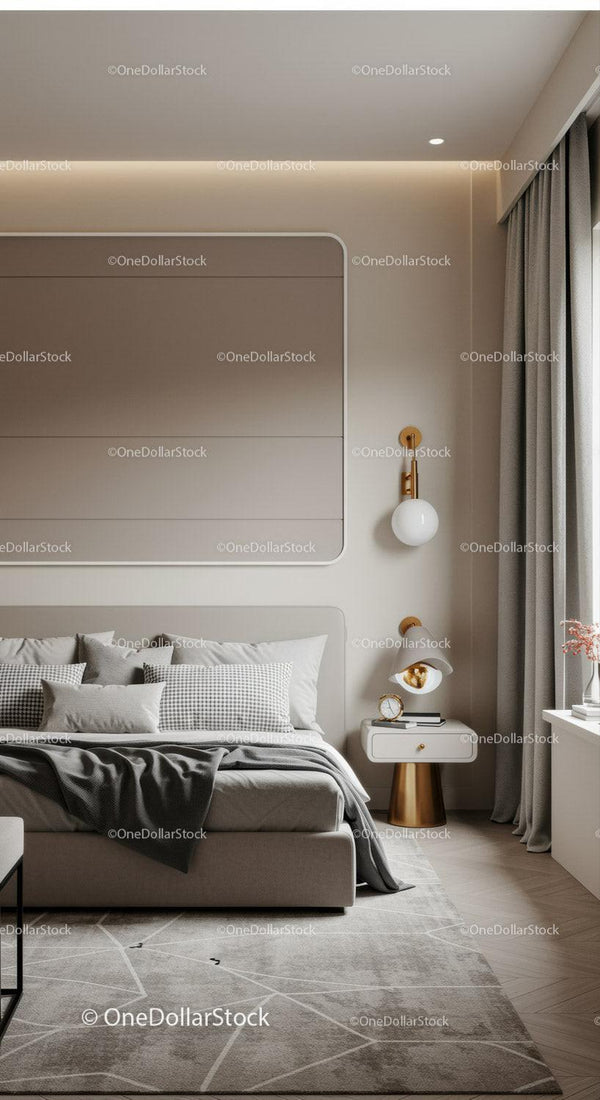 Modern Minimalist Bedroom with Cozy Bed and Elegant Decor