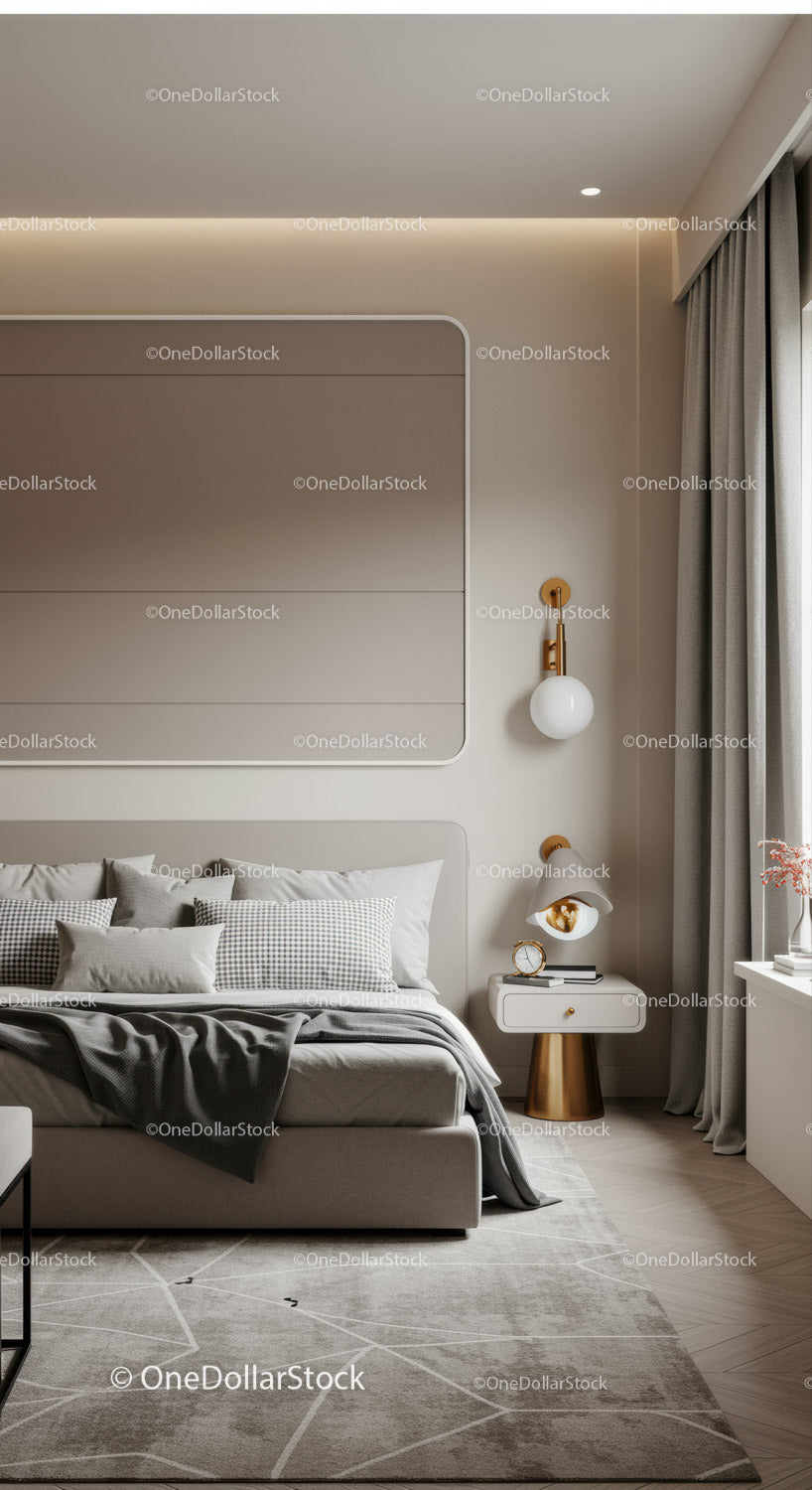 Modern Minimalist Bedroom with Cozy Bed and Elegant Decor