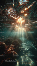 Enchanting Underwater Scene with Sunlight and Bubbles