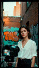 Young woman posing for urban photoshoot in alley